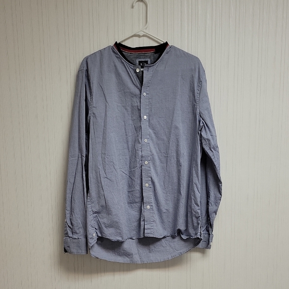 Armani Exchange Long Sleeve No Collar Casual Button Front Mens Large Shirt - Picture 1 of 6